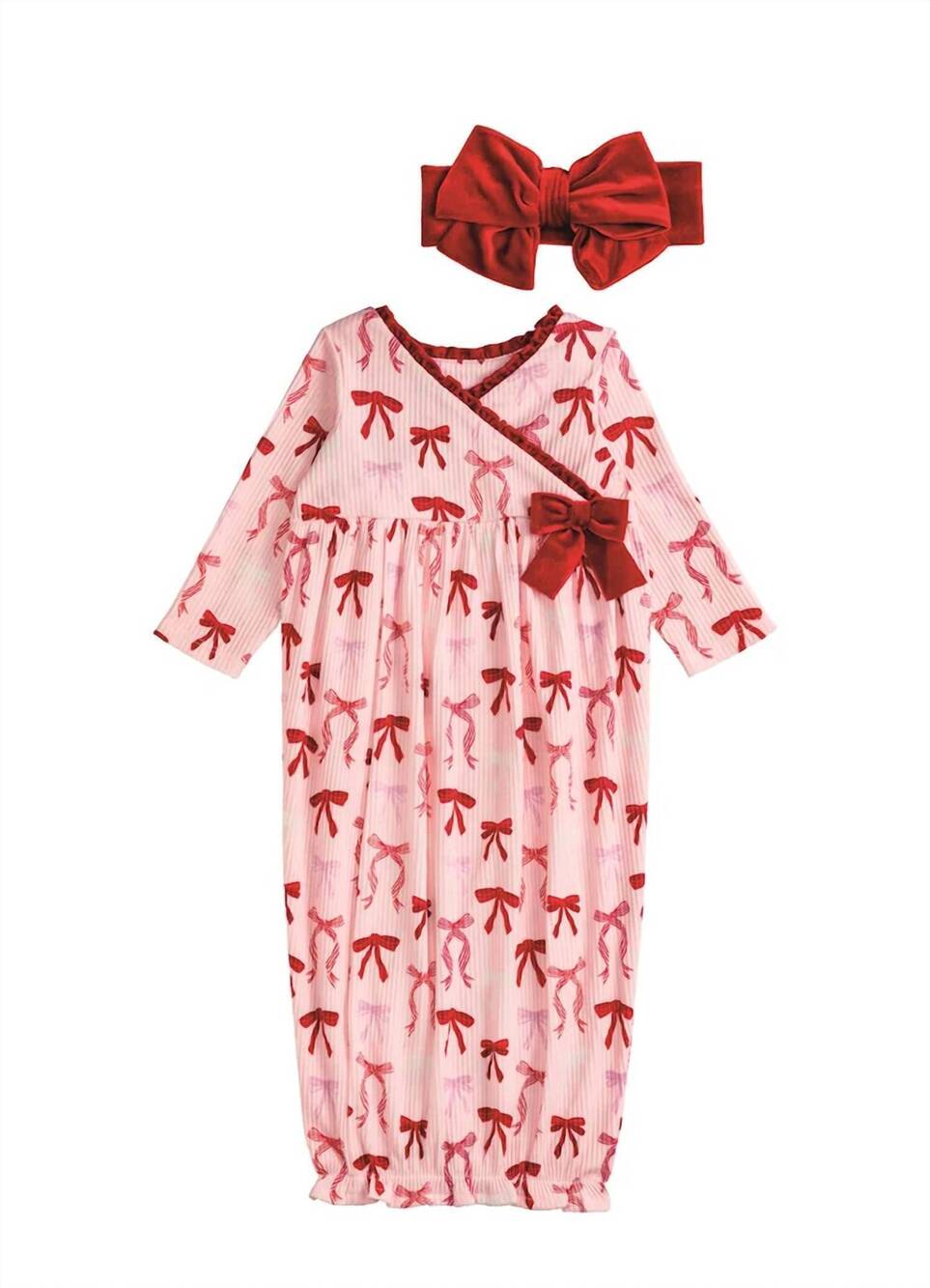 NEW MUDPIE girl's christmas bow take me home set in red/pink